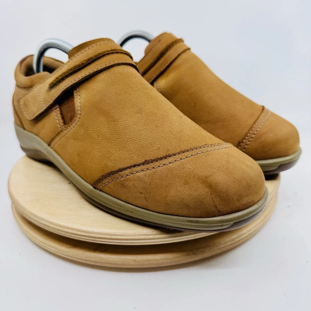 Orthofeet Solerno Womens 9.5 W Wide Leather Mary Jane Comfort Walking Shoes Tan
